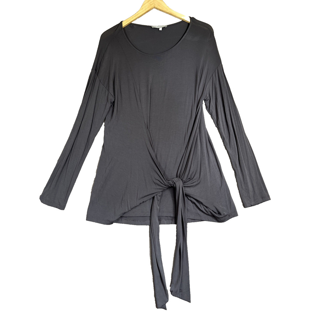 Emma's Closet Top Womens Medium Gray Tie Front Tunic Rayon Jersey Knit Boho Yoga
